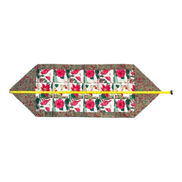 Holiday Floral Table Runner 45"x16" Christmas Themed Poinsettias & Holly Design - Picture 2 of 6